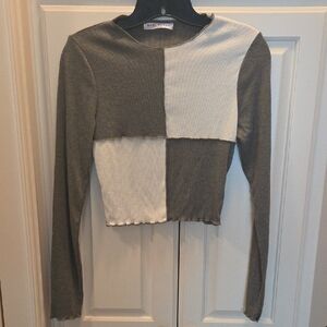 Blue Blush Khaki & Cream Patchwork Crop Top